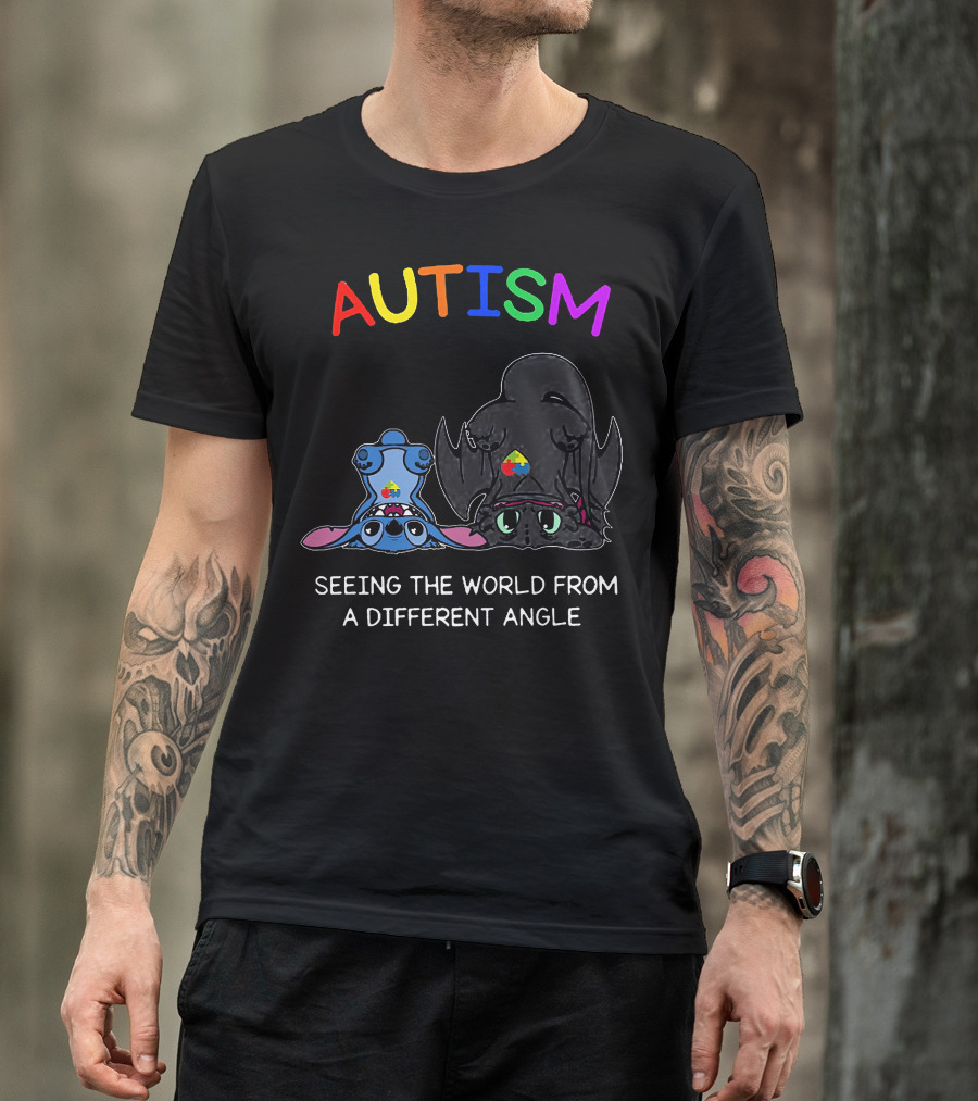 Autism Seeing The World From A Different Angle Stitch And Toothless T-Shirt
