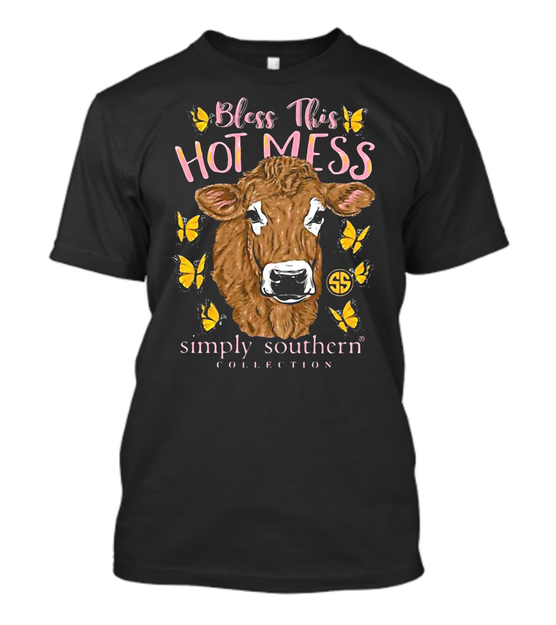 Bless This Hot Mess Simply Southern Collection Cow And Butterflies T-Shirt