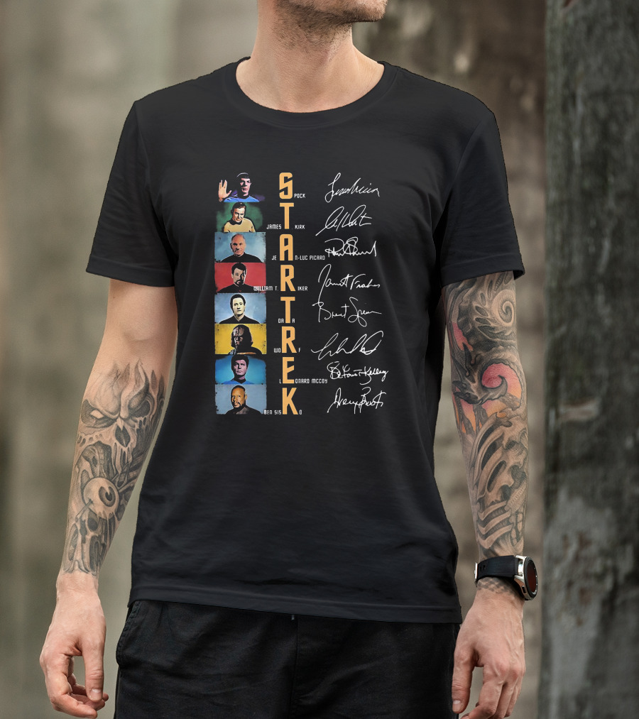Star Trek Spock James Kirk Picard William T Riker Worf Leonard McCoy Ben Sisko Signatures T-Shirt
