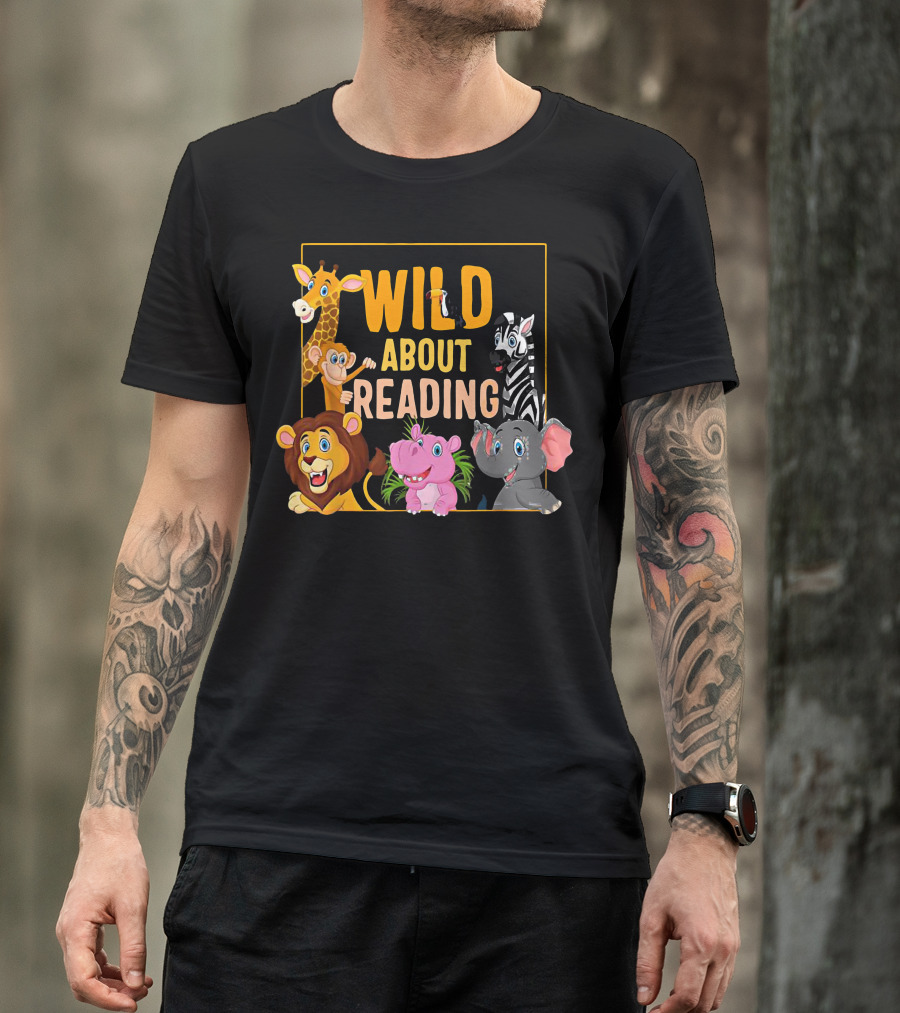 Wild About Reading Cute Zoo Animals Students Books Lover T-Shirt