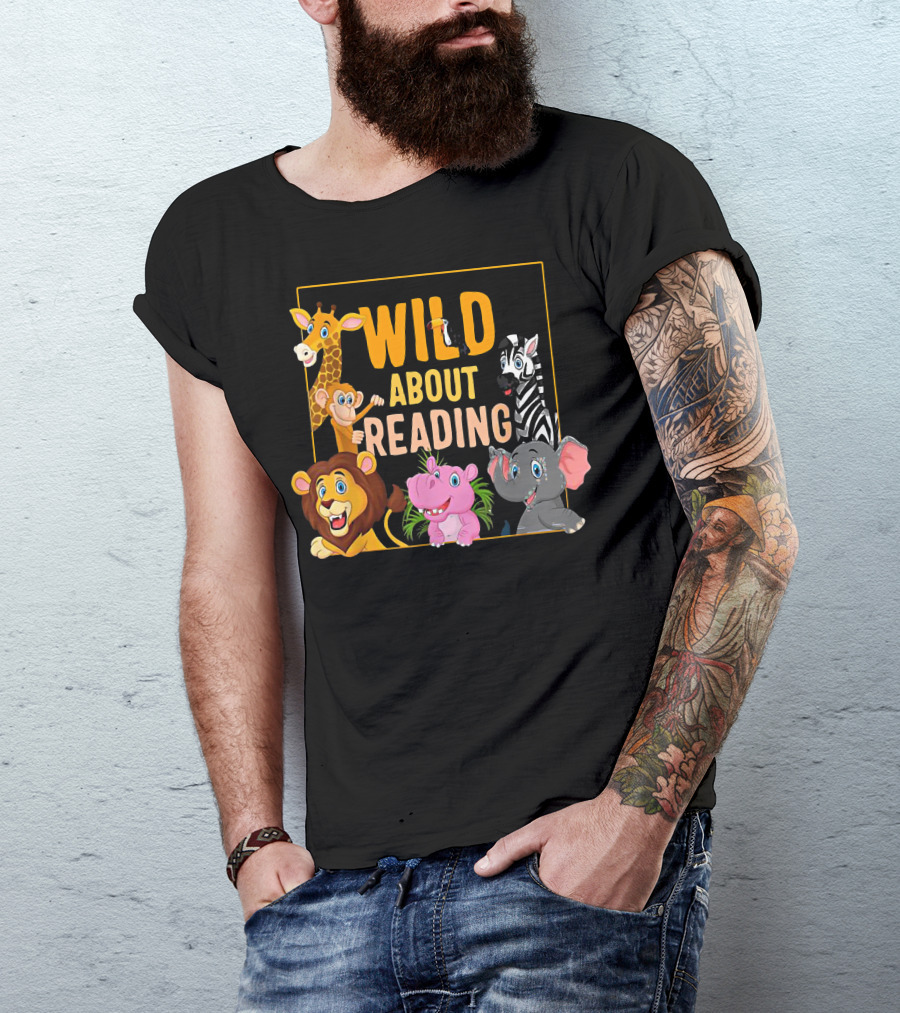 Wild About Reading Cute Zoo Animals Students Books Lover T-Shirt