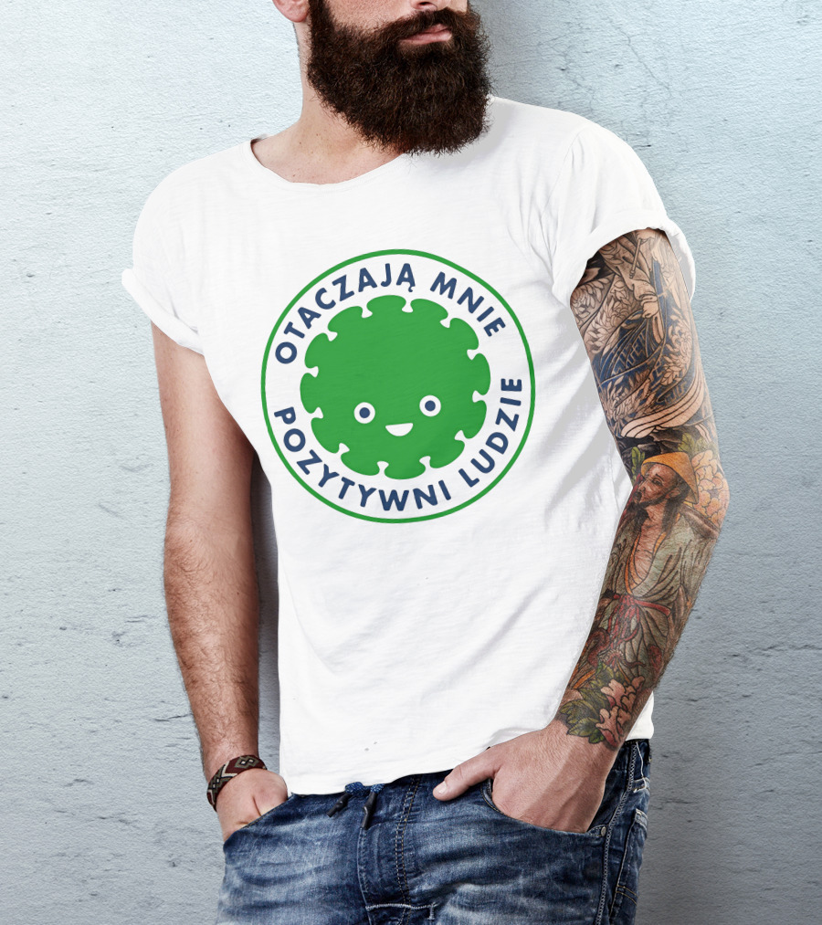 Otaczają Mnie Pozytywni Ludzie Green Smiley Puzzle Face T-Shirt