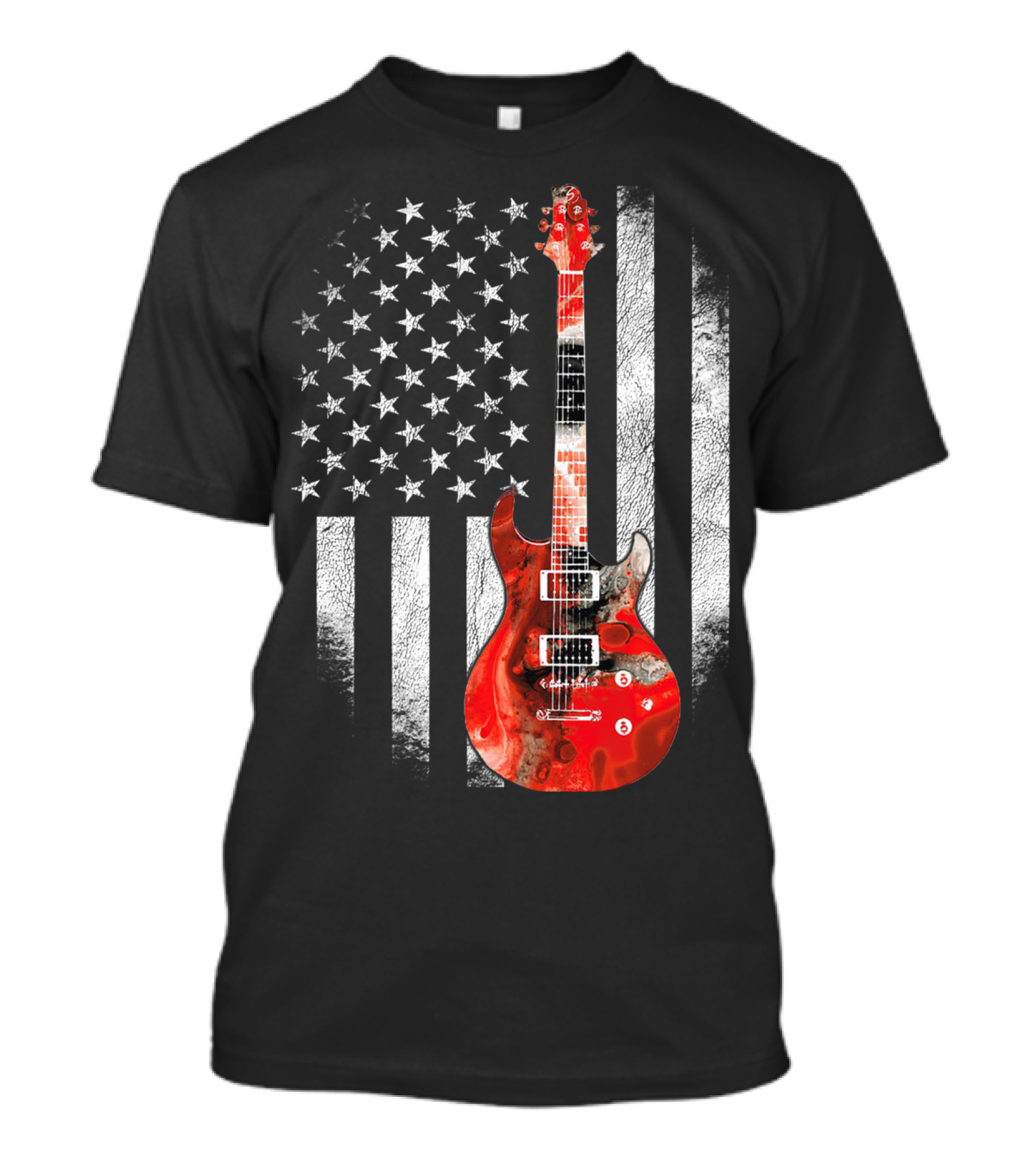 Guitar US Flag Rock Playable Patriotic Stars Stripes T-Shirt