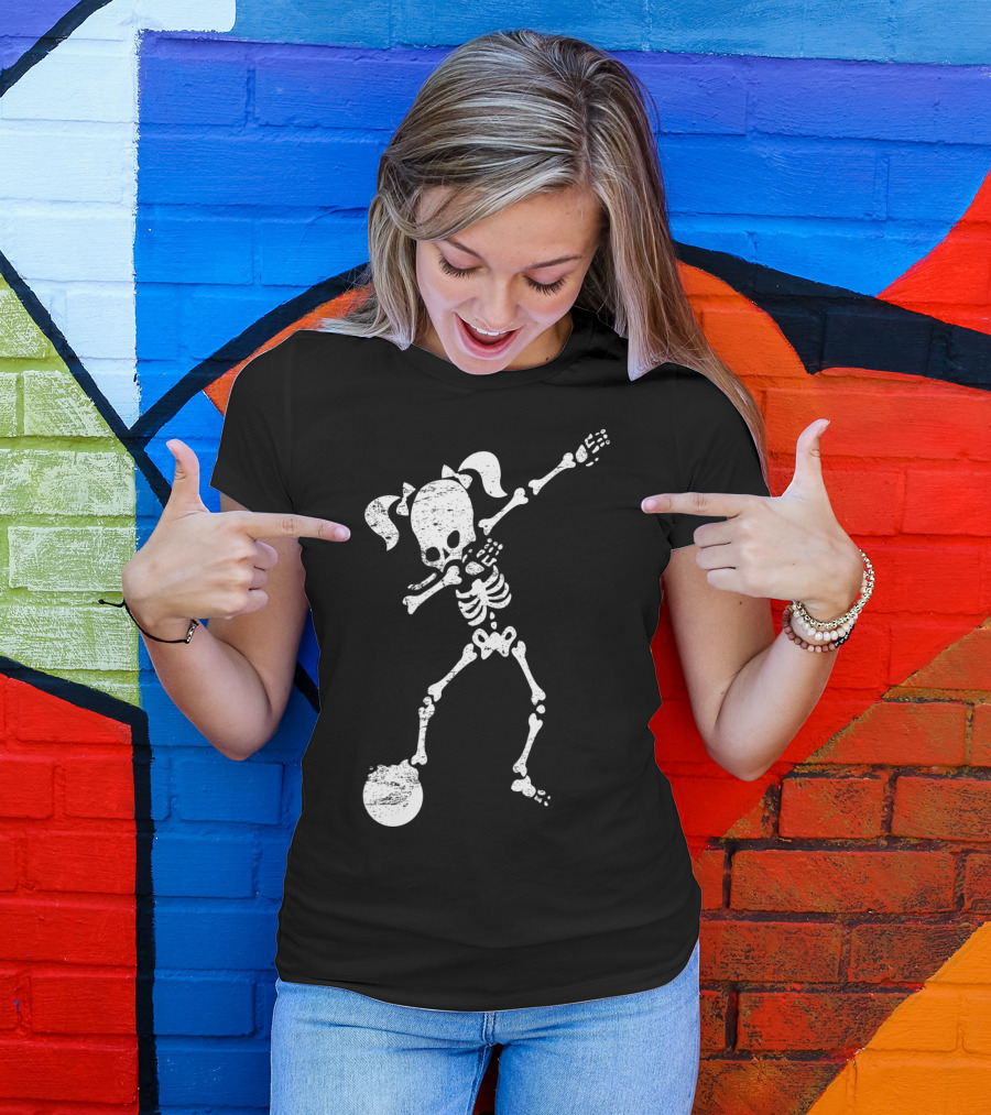 Skeleton Girl Dabbing With Soccer Ball And Hearts T-Shirt