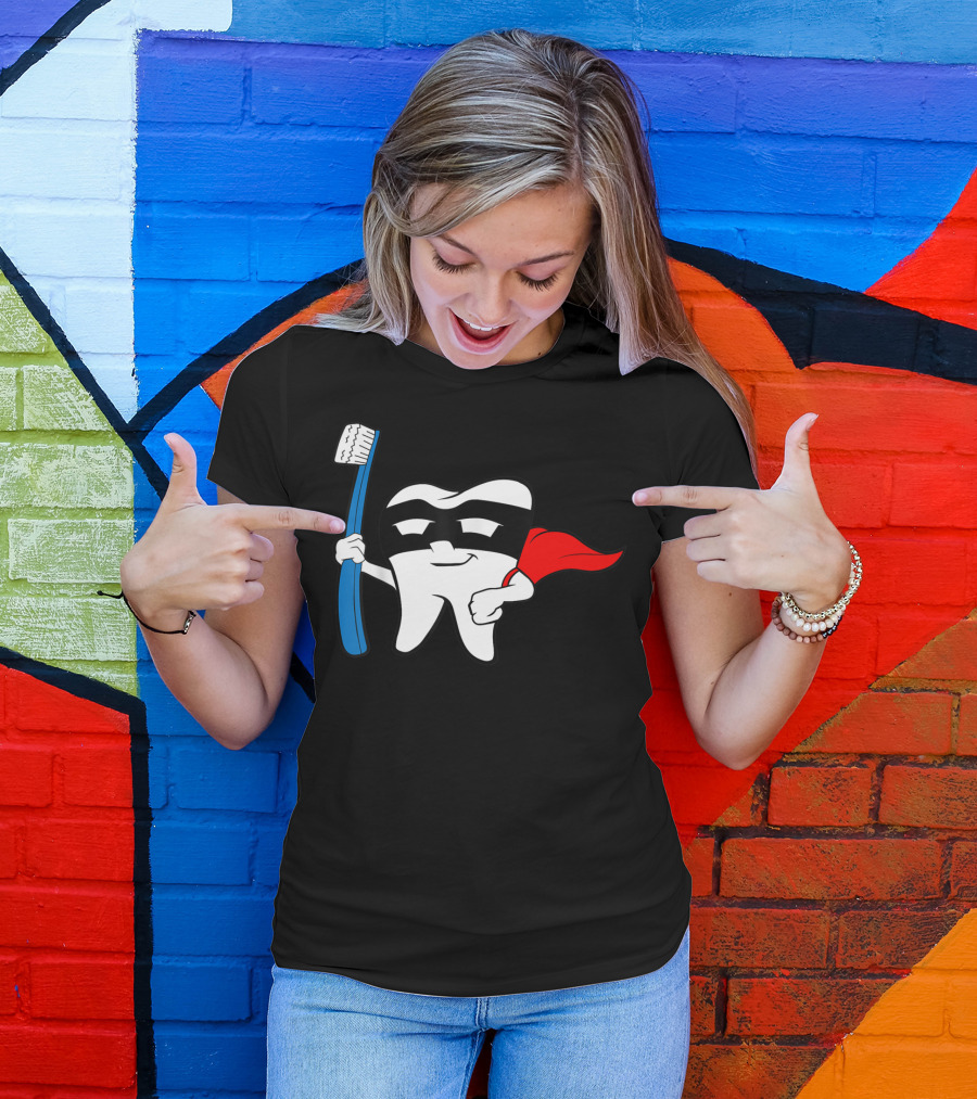 Super Hero Tooth Dental Babe Assistant Toothbrush Cape Mask T-Shirt