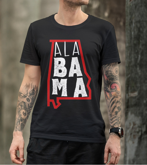 Alabama Map Outline Text Crimson White The South T-Shirt