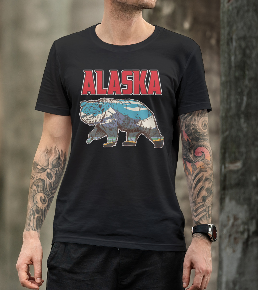 Alaska Bear With Alaskan Nature State T-Shirt