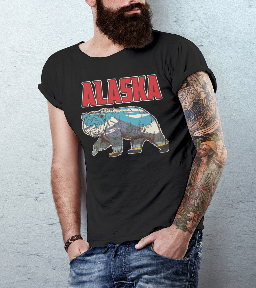 Alaska Bear With Alaskan Nature State T-Shirt