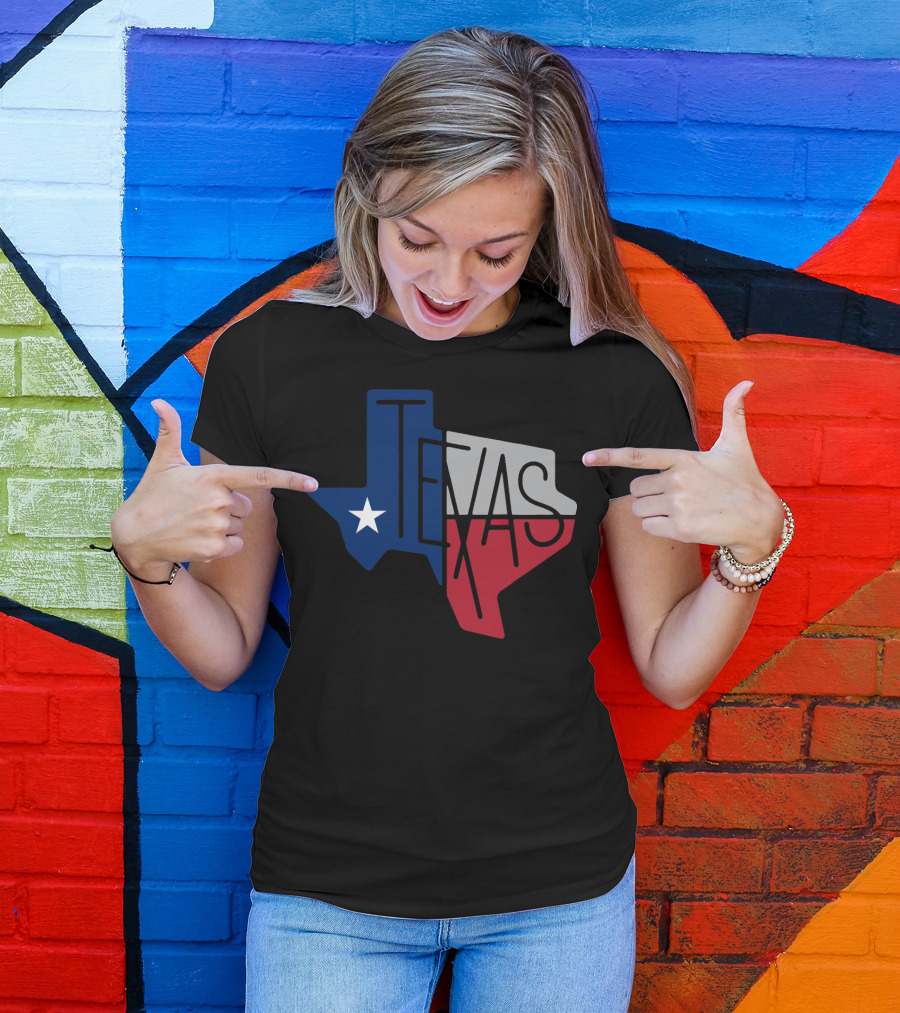 Texas State Flag Shape With Lone Star And TEXAS Text T-Shirt