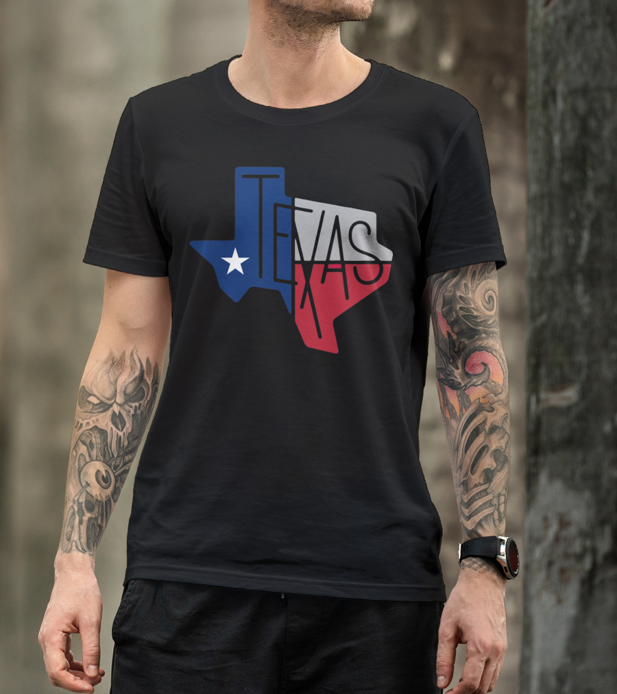 Texas State Flag Shape With Lone Star And TEXAS Text T-Shirt