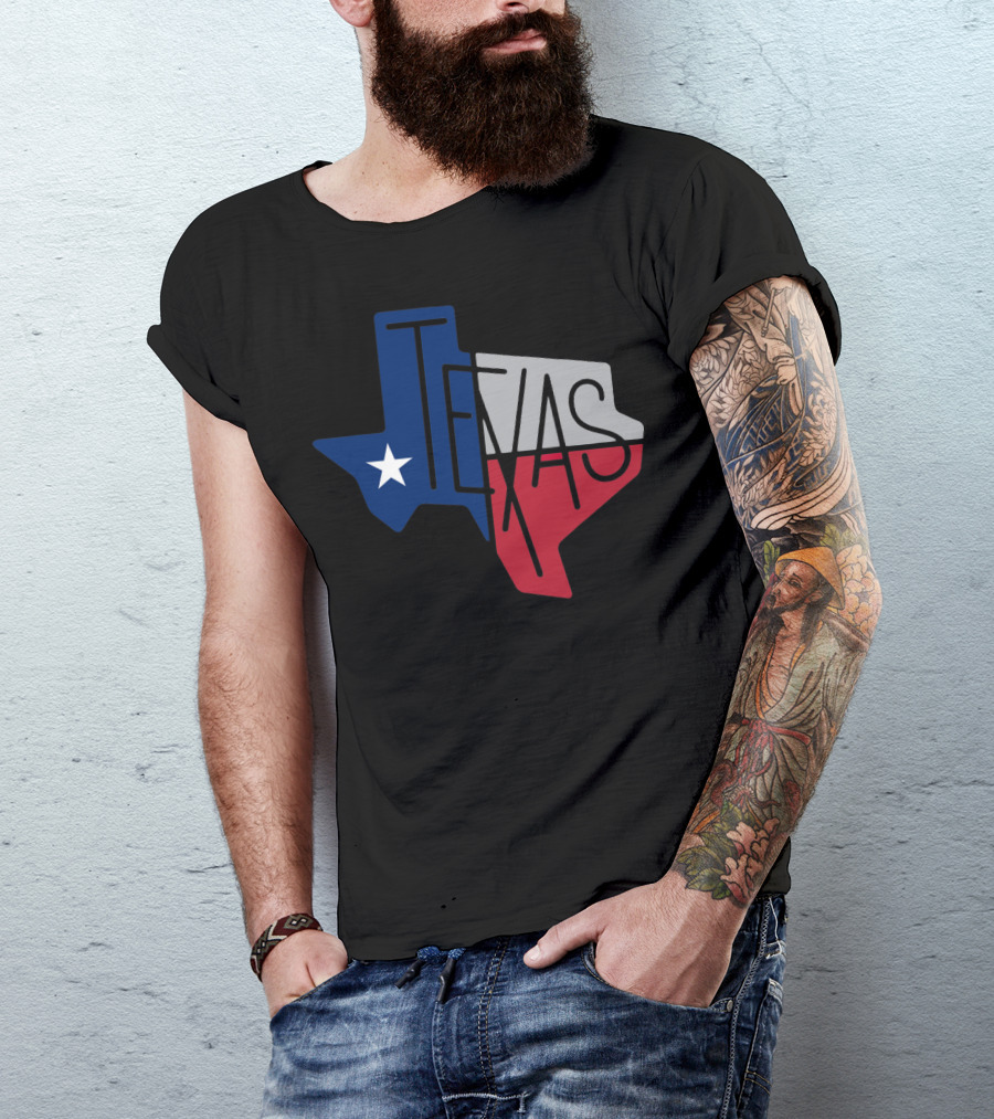 Texas State Flag Shape With Lone Star And TEXAS Text T-Shirt