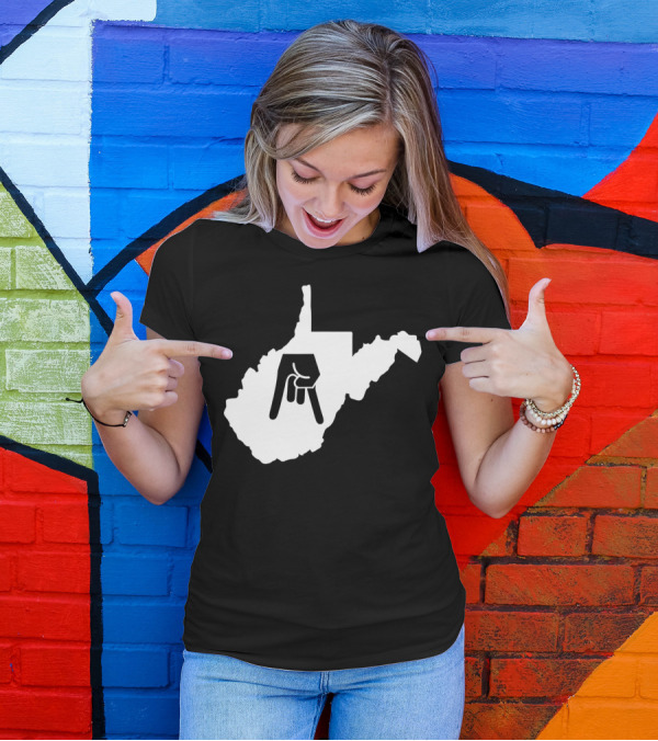 Horns Down State Of West Virginia Hand Gesture Outline T-Shirt