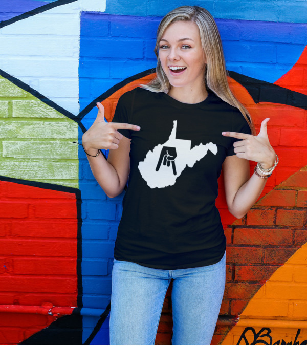 Horns Down State Of West Virginia Hand Gesture Outline T-Shirt