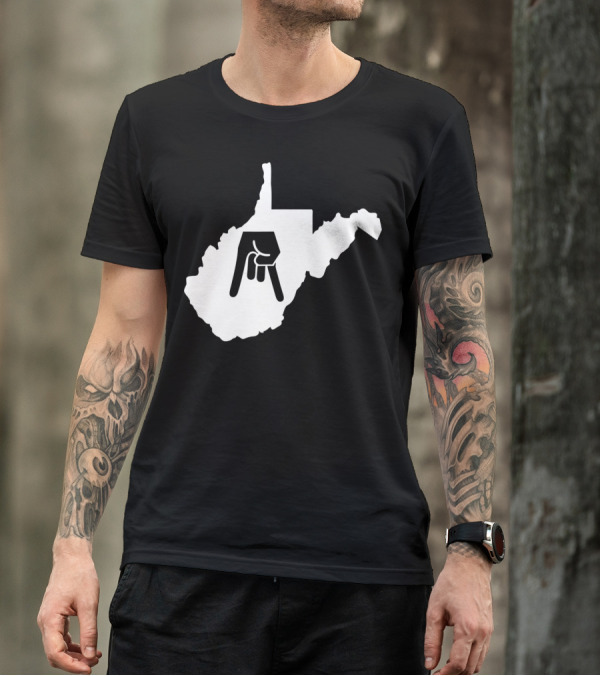 Horns Down State Of West Virginia Hand Gesture Outline T-Shirt