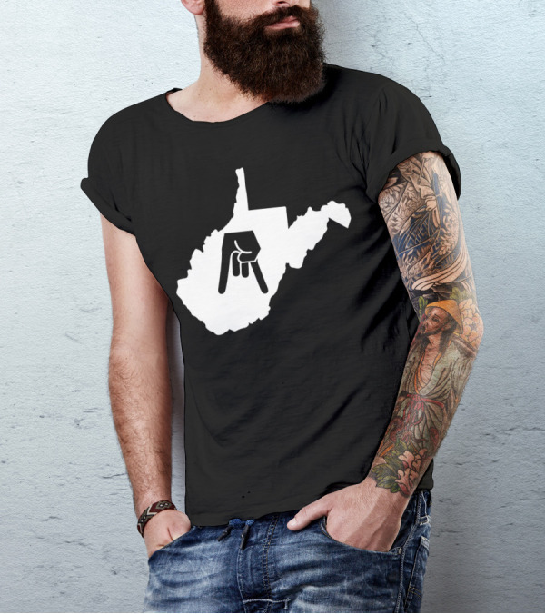 Horns Down State Of West Virginia Hand Gesture Outline T-Shirt