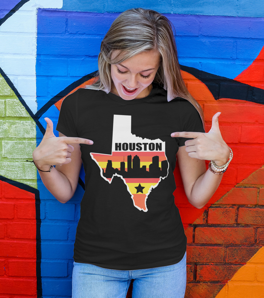 Houston Texas City Skyline Vintage State Flag T-Shirt