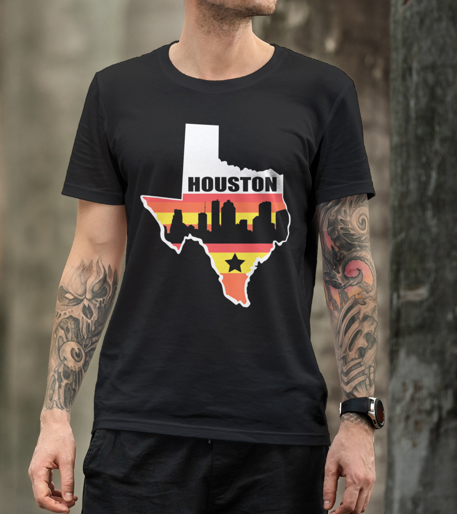 Houston Texas City Skyline Vintage State Flag T-Shirt