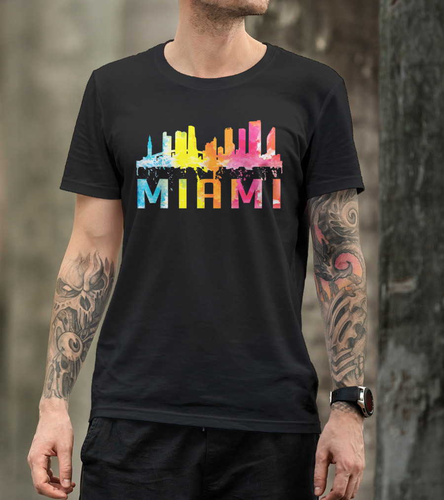 Miami Florida Colorful Watercolor Skyline Art Home State T-Shirt