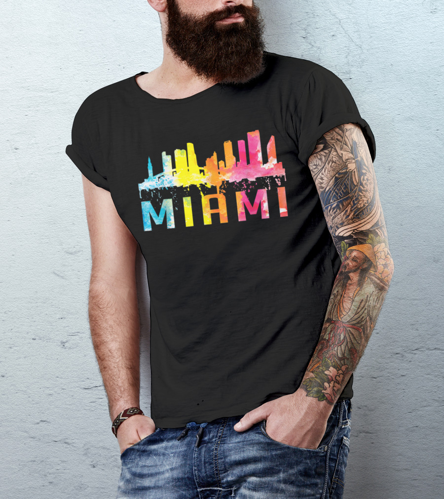 Miami Florida Colorful Watercolor Skyline Art Home State T-Shirt