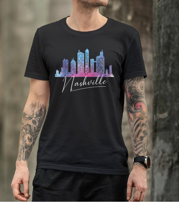 Nashville Watercolor Skyline Tennessee T-Shirt