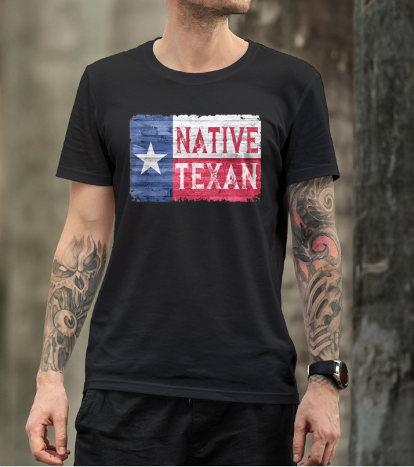 Native Texan Lone Star State Flag Wood Texture T-Shirt