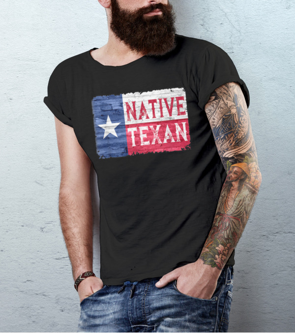 Native Texan Lone Star State Flag Wood Texture T-Shirt