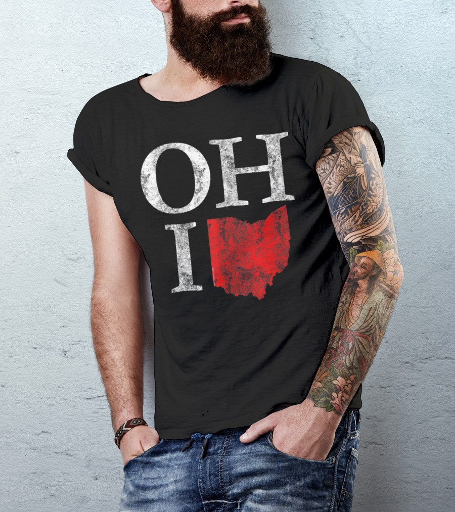 Ohio Home Shape State Vintage Grunge Distressed Red Map T-Shirt