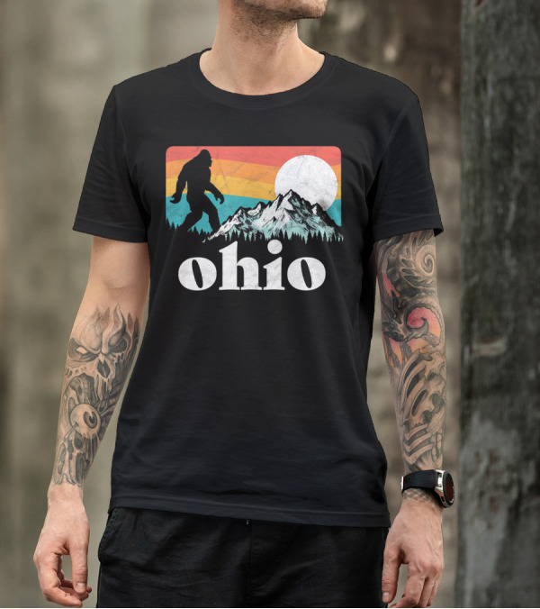 Ohio Bigfoot Mountains Retro Sun T-Shirt