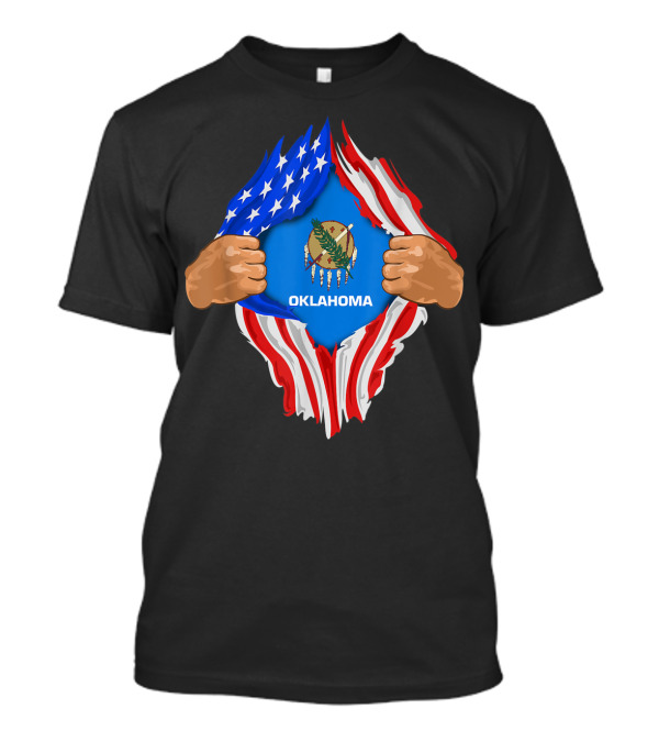 Oklahoma State Flag Inside American Flag Roots Display T-Shirt