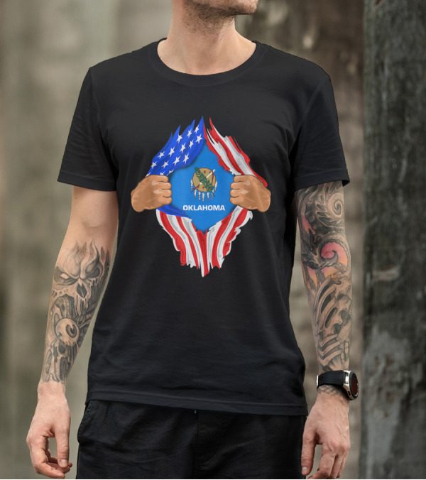 Oklahoma State Flag Inside American Flag Roots Display T-Shirt