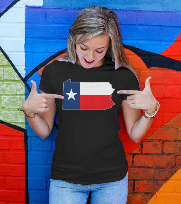 Pennsylvania State Map With Texas Flag Colors Roots T-Shirt