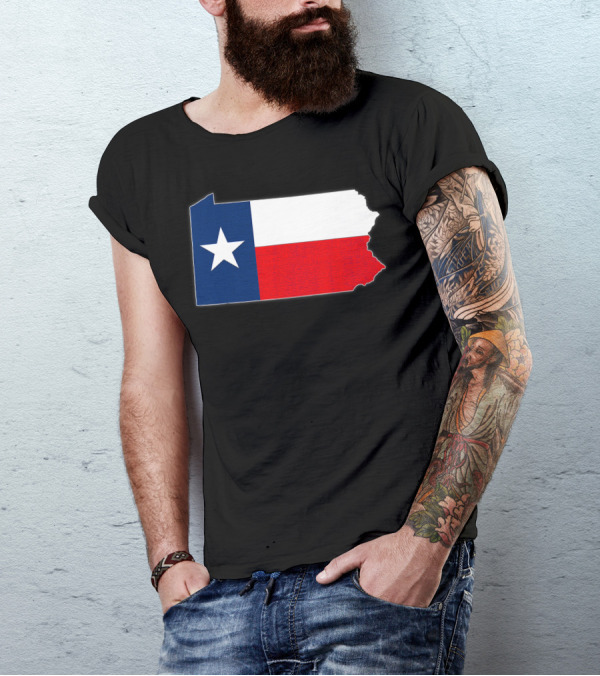 Pennsylvania State Map With Texas Flag Colors Roots T-Shirt