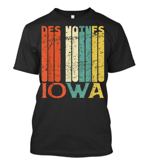 Des Moines Iowa Retro Style Text Vertical Bars T-Shirt