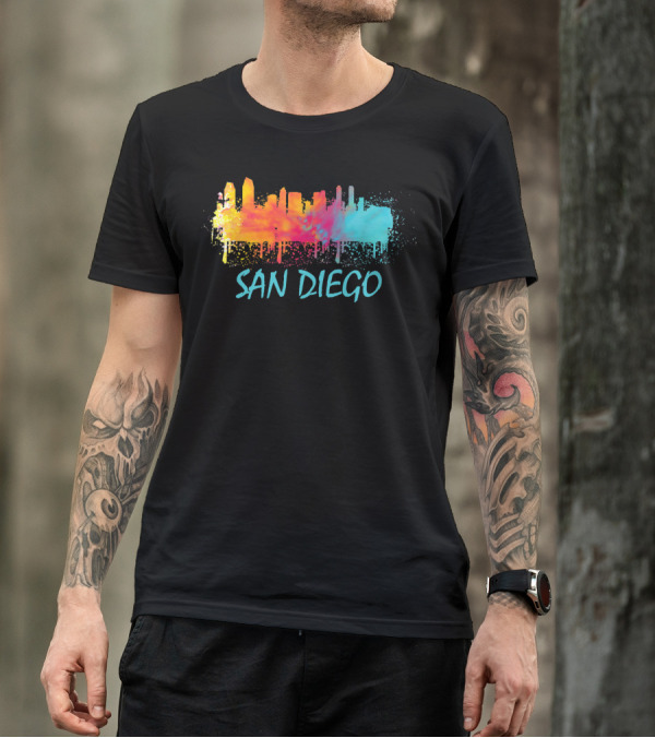 San Diego Watercolor Skyline California T-Shirt