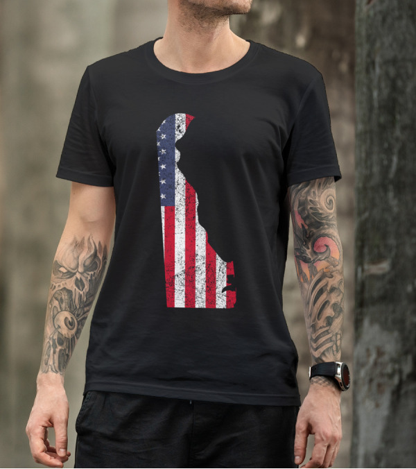 State Of Delaware With American Flag T-Shirt