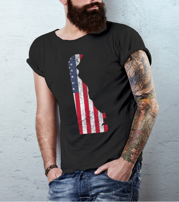 State Of Delaware With American Flag T-Shirt
