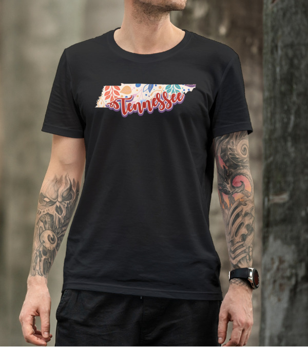 Tennessee Map Floral Design With Colorful Leaves And State Name T-Shirt