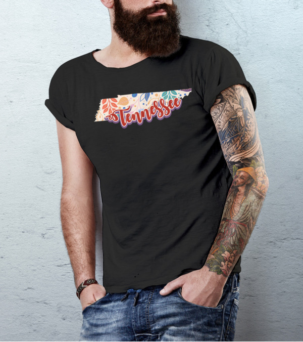 Tennessee Map Floral Design With Colorful Leaves And State Name T-Shirt