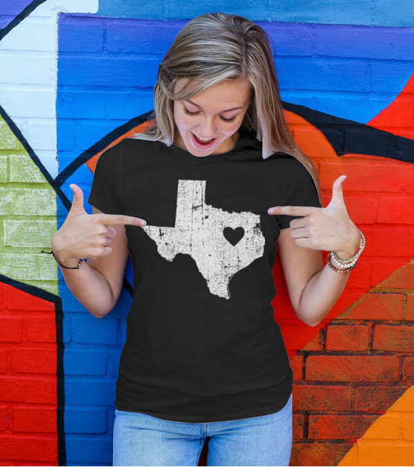 Texas Vintage Home Map Outline With Heart T-Shirt