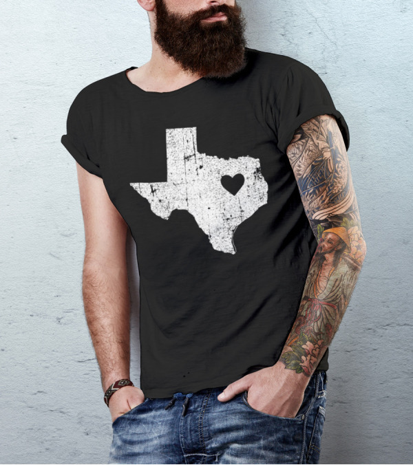 Texas Vintage Home Map Outline With Heart T-Shirt
