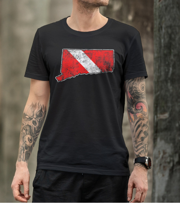 Connecticut State Map Vintage Scuba Dive Flag T-Shirt
