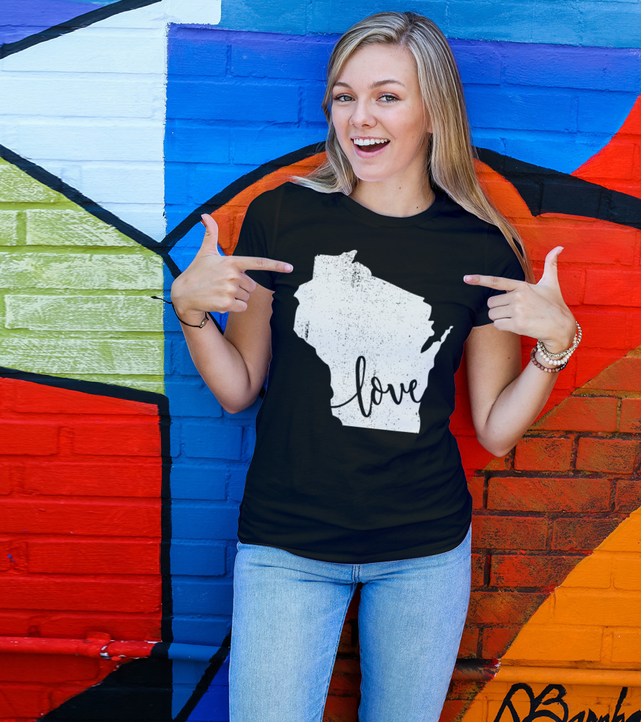 Wisconsin Love Vintage State Map Outline T-Shirt