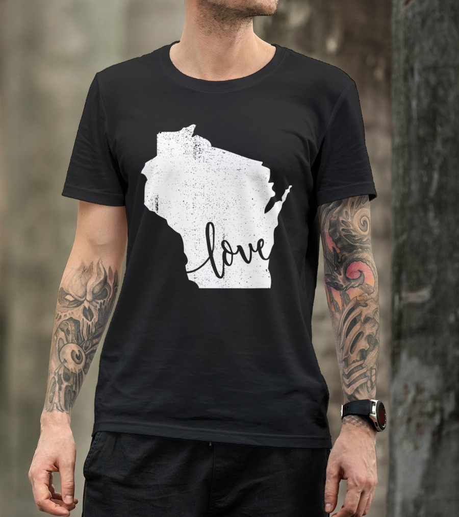Wisconsin Love Vintage State Map Outline T-Shirt