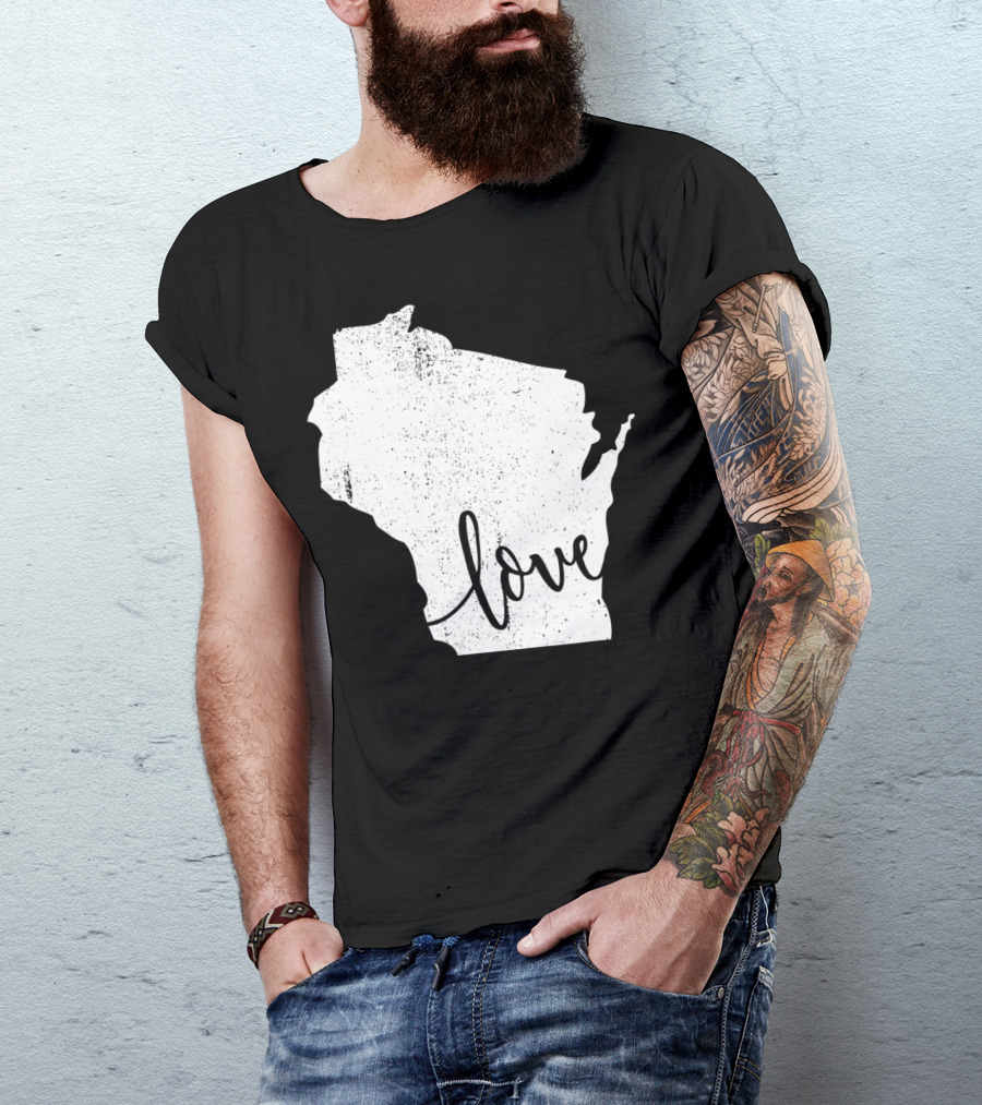 Wisconsin Love Vintage State Map Outline T-Shirt