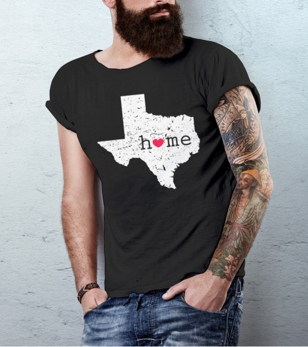 Home Texas Distressed State Map With Heart T-Shirt