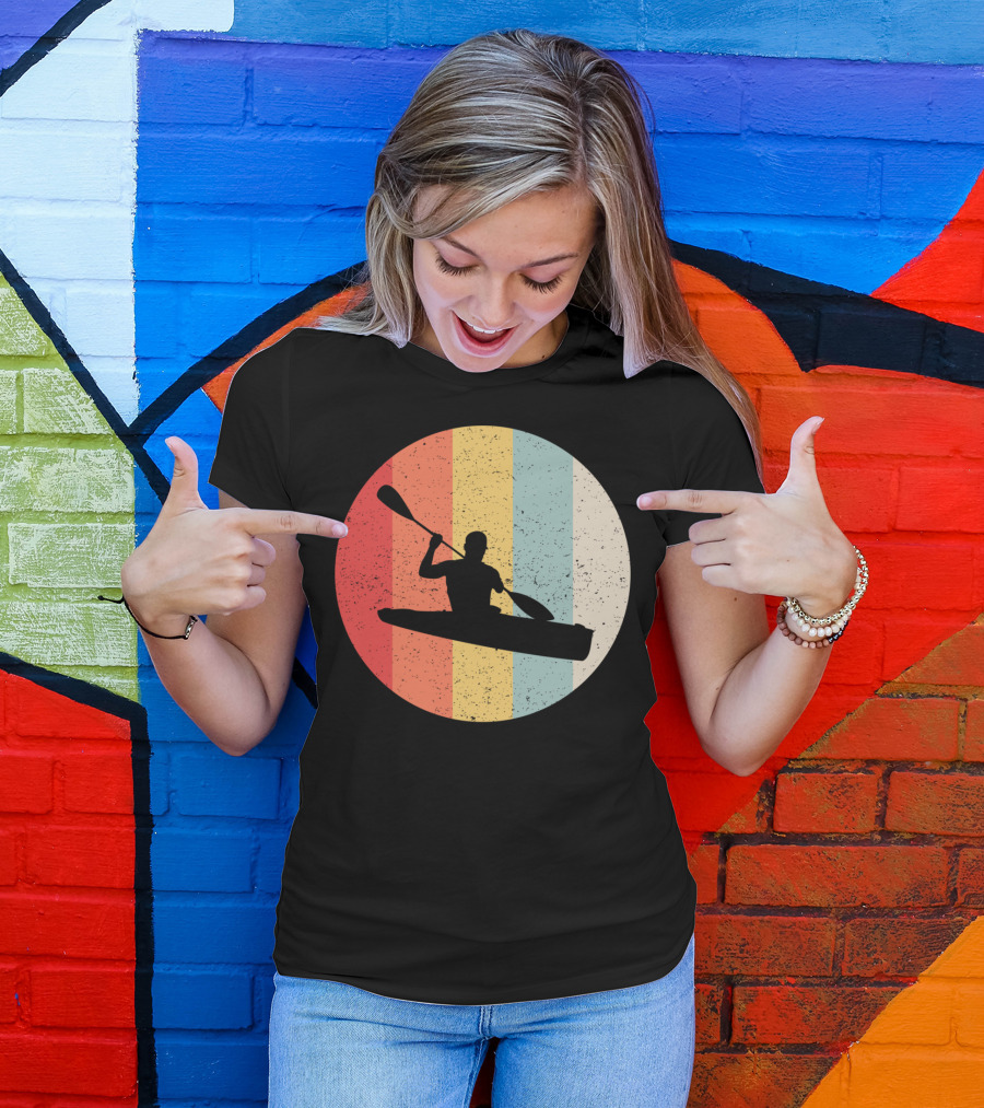 Retro Kayaking Striped Sun Sunset T-Shirt