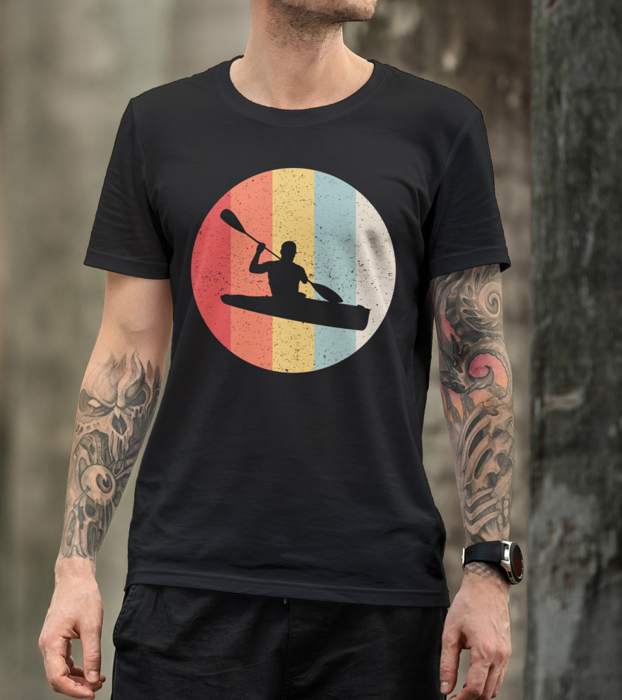 Retro Kayaking Striped Sun Sunset T-Shirt