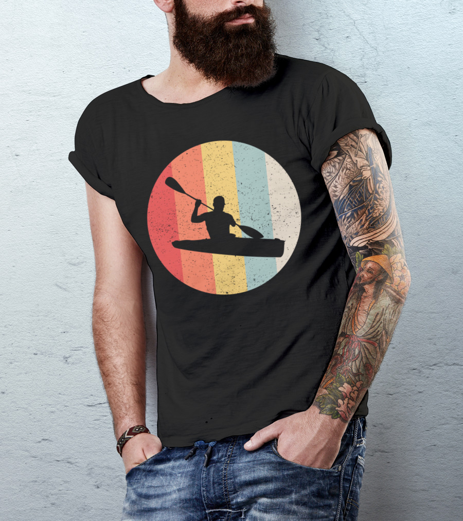 Retro Kayaking Striped Sun Sunset T-Shirt