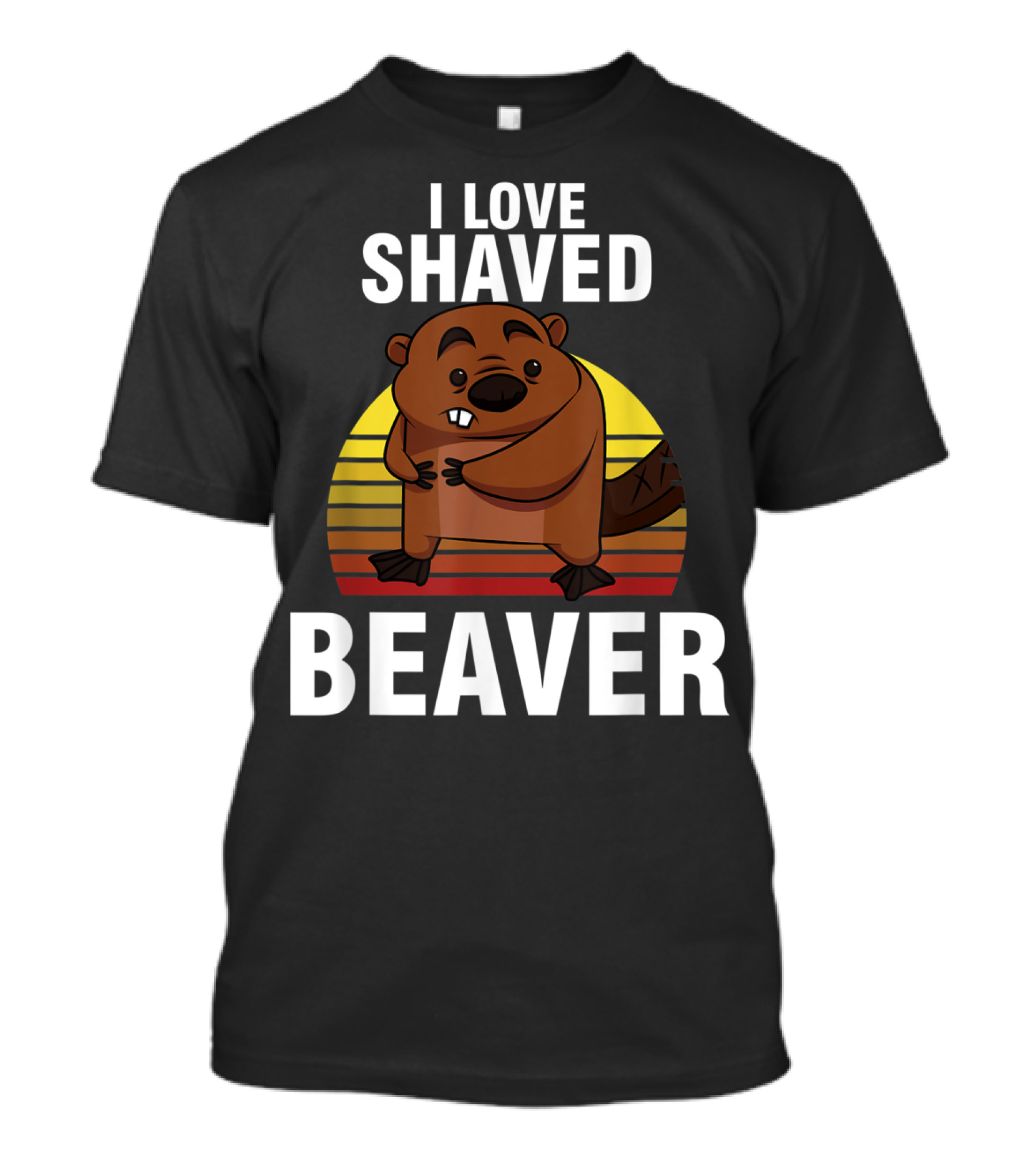 Retro Sunset Beaver Lover I Love Shaved Beaver Sunset Stripes T-Shirt