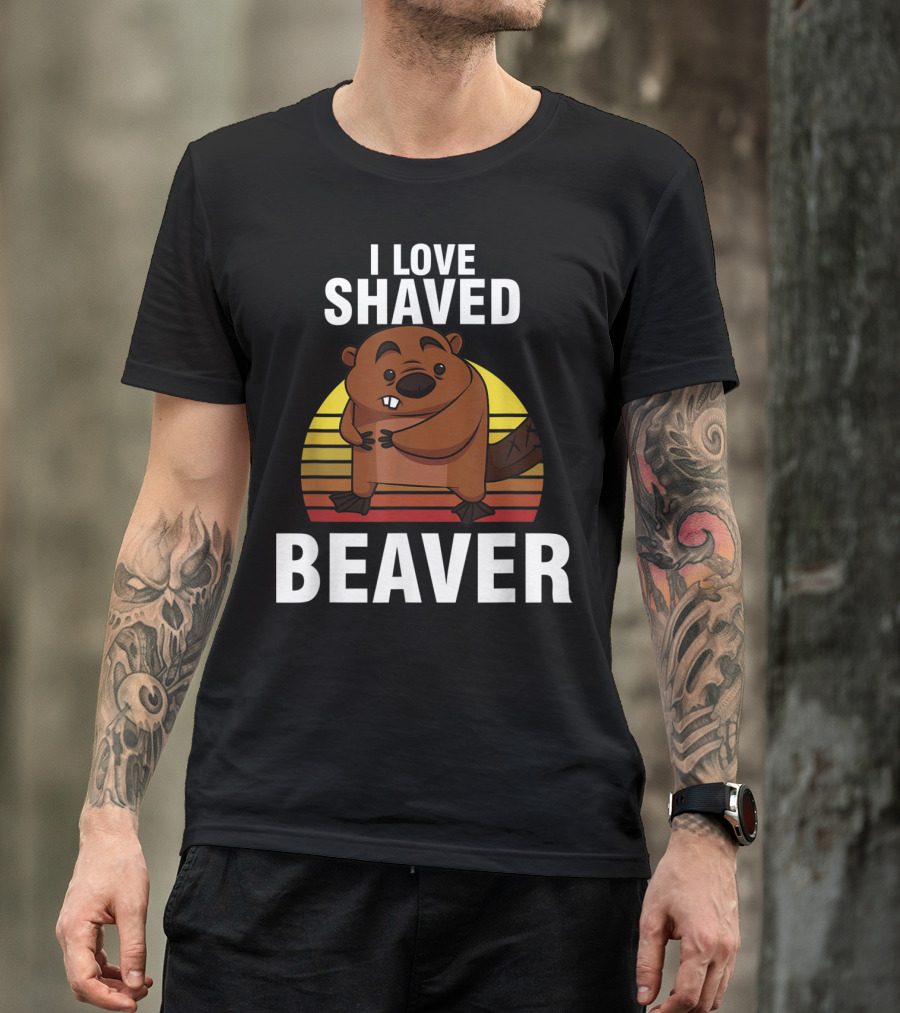 Retro Sunset Beaver Lover I Love Shaved Beaver Sunset Stripes T-Shirt
